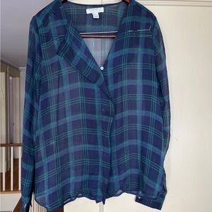 Forever 21 Plaid Button Fancy Top Blouse L Large